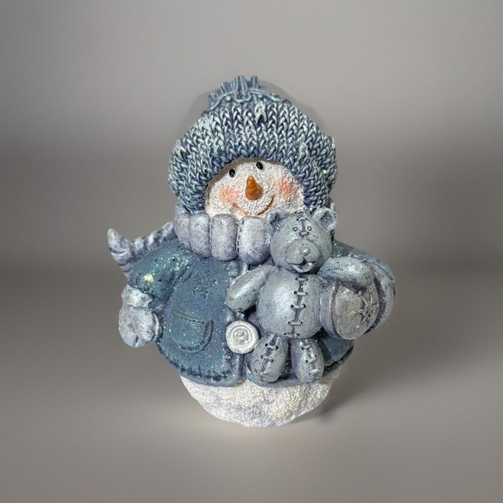 Yungs Holiday Gifts Snowman Figurine with Bear Glitter Knit Hat Scarf 2000